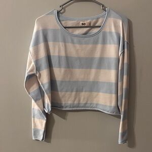 SO Women's Blue and Cream Striped Crop Top